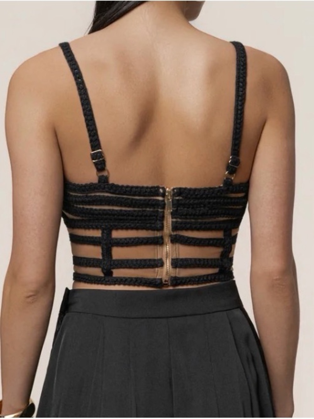 JLUXLABEL BLACK SERENITY BAY TOP Black Strappy Cropped Bralette with Nude Lining - Picture 6 of 6